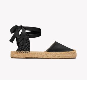 🆕Soludos The Lauren Lace Up Linen Espadrille Flats in Noche Black Size 39